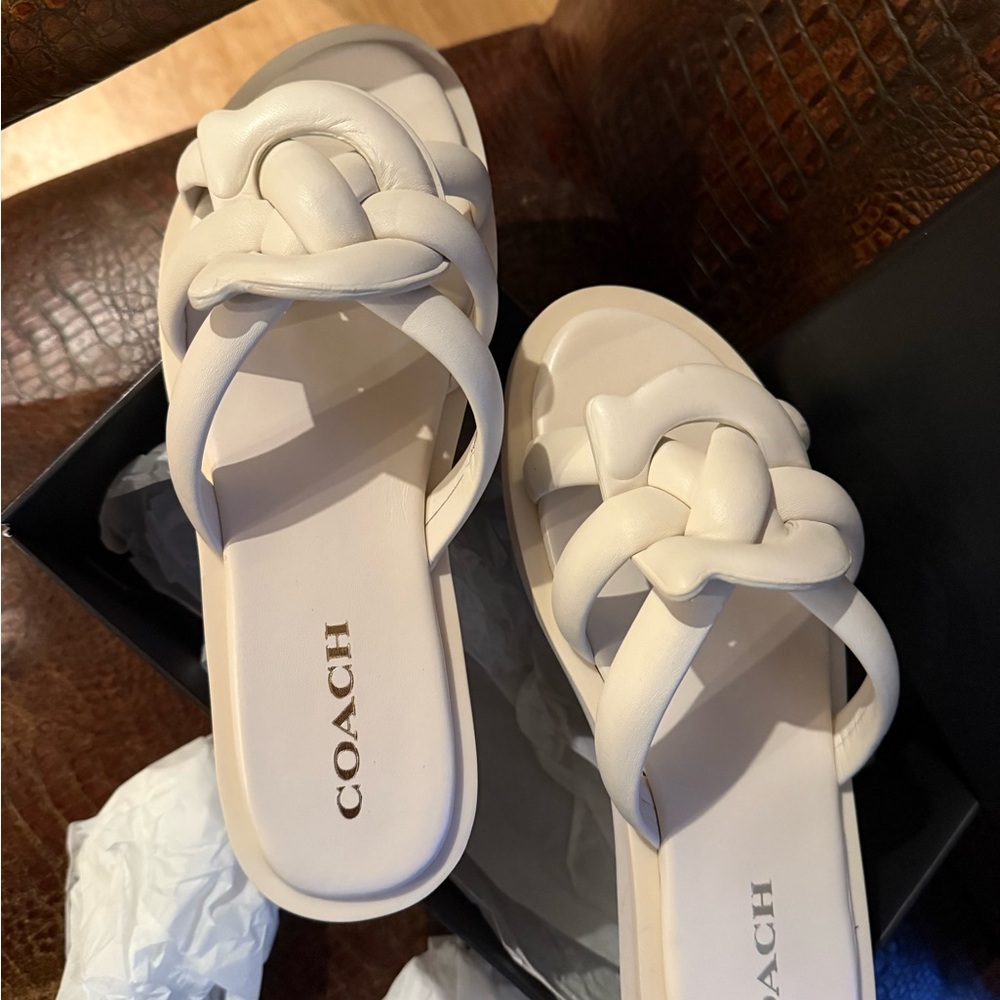 Coach Cream Braided Strap Sandals - Picture 3 of 9
